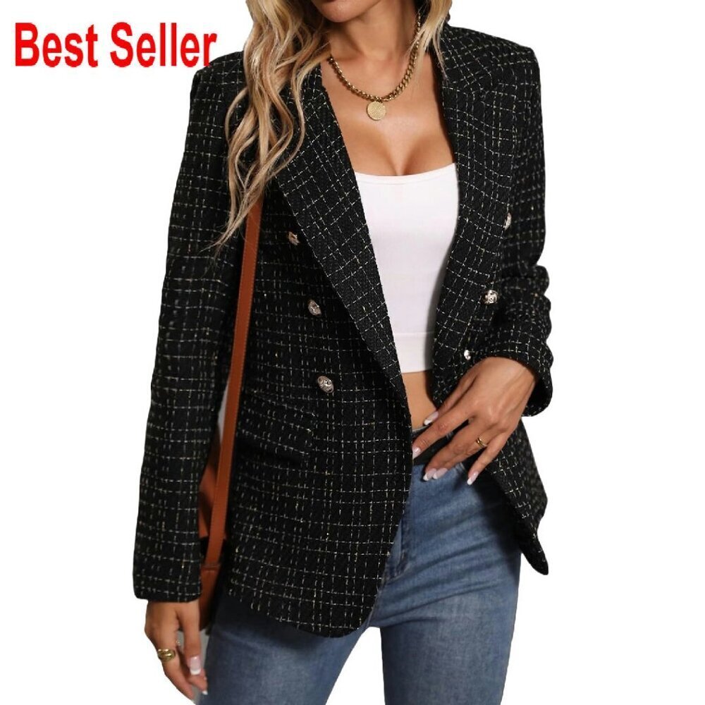 Tweed Wool Blazer Elegant Business Casual Fully Lined Warm Winter Coat